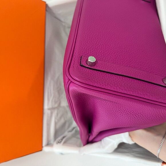 100% Authentic Hermès Birkin 30 in Rose Pourpre Togo with PHW Stamp A - Picture 7 of 14